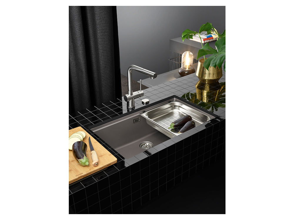 Chiuvetă bucătărie granit compozit Schock Greenwich N-100XL Silverstone 750x456 mm, montaj pe/sub blat, gri închis