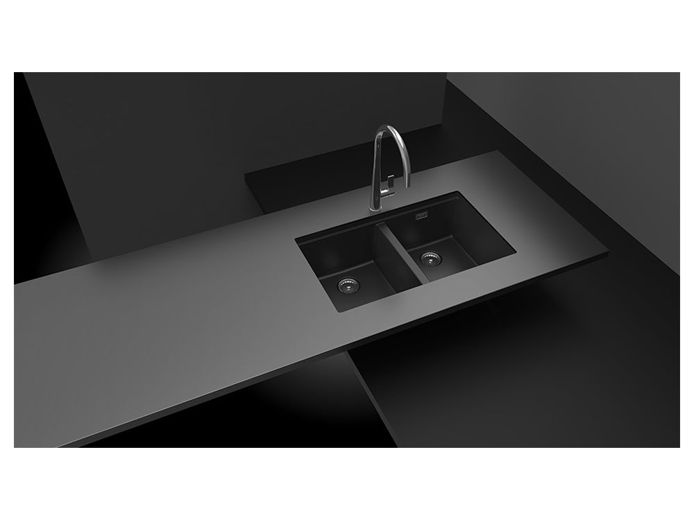 Chiuvetă bucătărie granit compozit Schock Greenwich N-200 Puro 750x455 mm, montaj pe/sub blat, negru intens