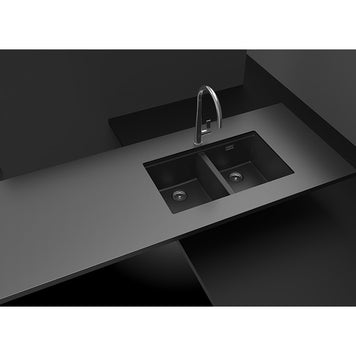 Chiuvetă bucătărie granit compozit Schock Greenwich N-200 Puro 750x455 mm, montaj pe/sub blat, negru intens