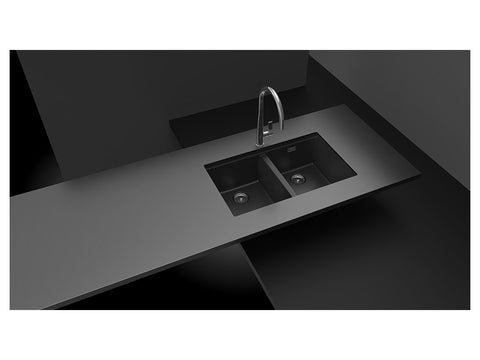 Chiuvetă bucătărie granit compozit Schock Greenwich N-200 Puro 750x455 mm, montaj pe/sub blat, negru intens