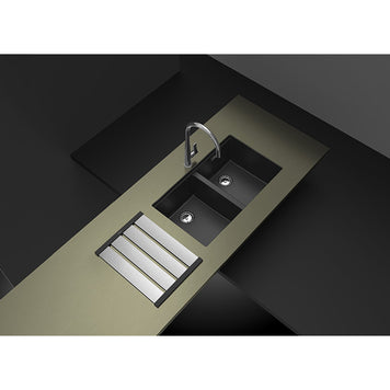 Chiuvetă bucătărie granit compozit Schock Greenwich N-200 Puro 750x455 mm, montaj pe/sub blat, negru intens