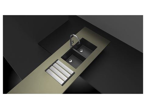 Chiuvetă bucătărie granit compozit Schock Greenwich N-200 Puro 750x455 mm, montaj pe/sub blat, negru intens