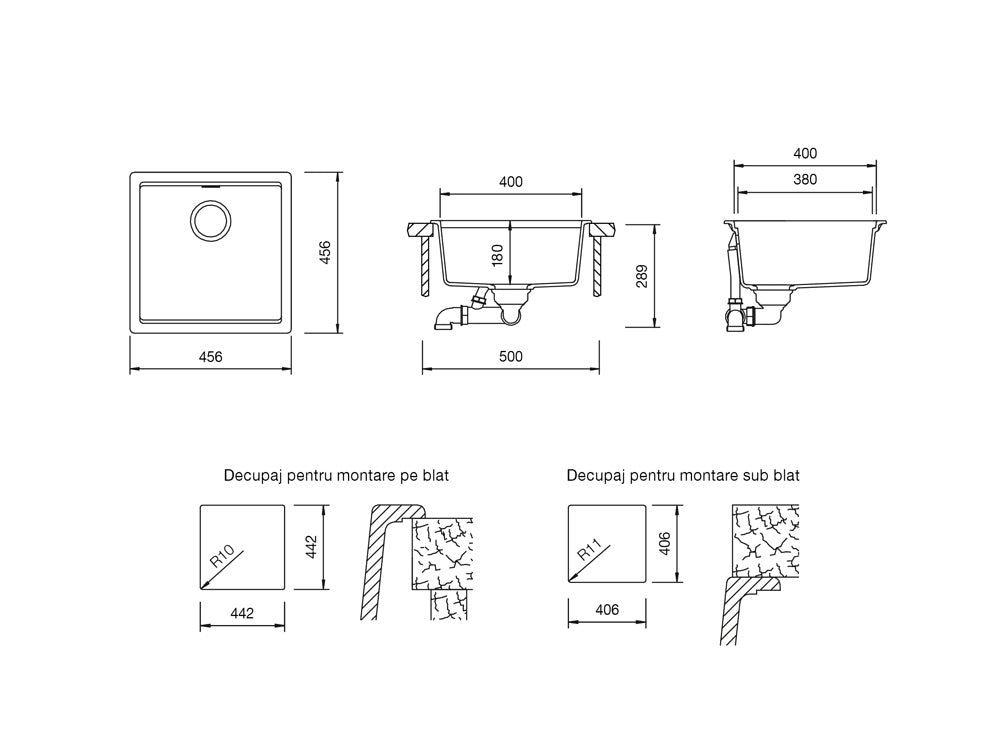 Chiuvetă bucătărie granit compozit Schock Kiruna N-100 Ivy 456x456 mm, montaj pe/sub blat, verde închis intens