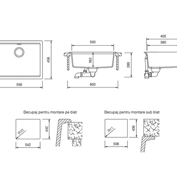 Chiuvetă bucătărie granit compozit Schock Kiruna N-100L Ivy 556x456 mm, montaj pe/sub blat, verde închis intens