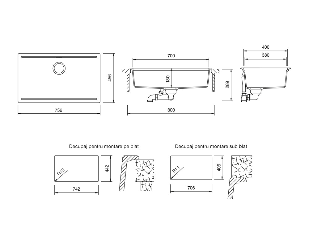 Chiuvetă bucătărie granit compozit Schock Kiruna N-100XL Day 756x456 mm, montaj pe/sub blat, alb imaculat