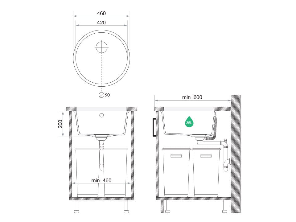 Chiuvetă rotundă din granit sub blat — Valletta 50