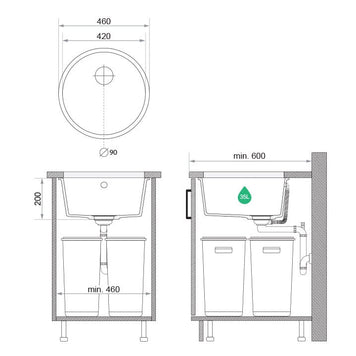 Chiuvetă rotundă din granit sub blat — Valletta 50