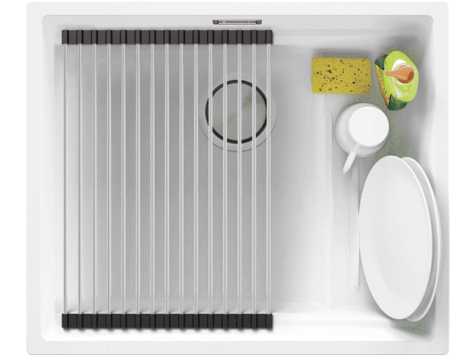 Chiuvetă de bucătărie din granit sub blat cu scurgător intern Step și cea mai mare cuvă XXL – Praga 60 Level (+ scurgător cu rolă GRATUIT)