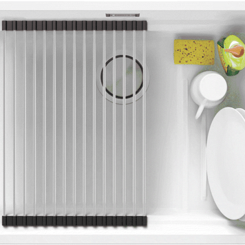 Chiuvetă de bucătărie din granit sub blat cu scurgător intern Step și cea mai mare cuvă XXL – Praga 60 Level (+ scurgător cu rolă GRATUIT)