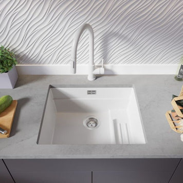 Chiuvetă de bucătărie din granit sub blat cu scurgător intern Step și cea mai mare cuvă XXL – Praga 60 Level (+ scurgător cu rolă GRATUIT)