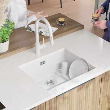 Chiuvetă de bucătărie din granit sub blat cu scurgător intern Step și cea mai mare cuvă XXL – Praga 60 Level (+ scurgător cu rolă GRATUIT)