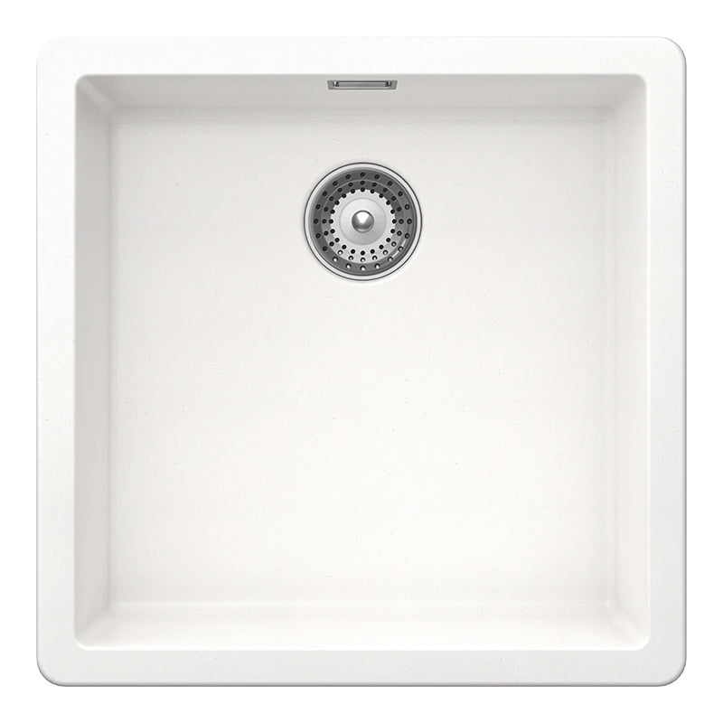 Chiuvetă bucătărie granit compozit Schock Greenwich N-100 Polaris 456x456 mm, montaj pe/sub blat, alb polar