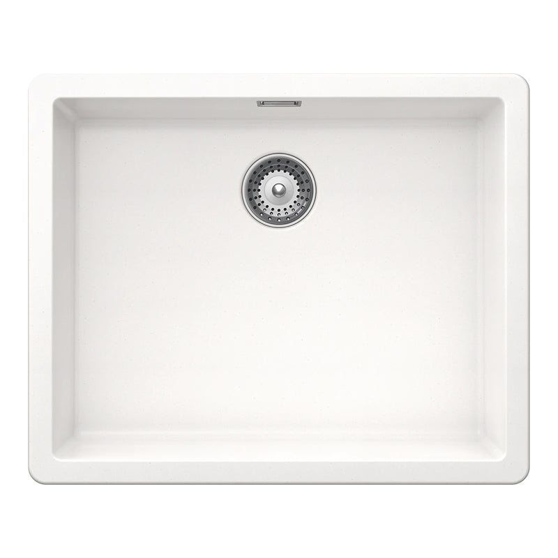 Chiuvetă bucătărie granit compozit Schock Greenwich N-100L Polaris 556x456 mm, montaj pe/sub blat, alb polar