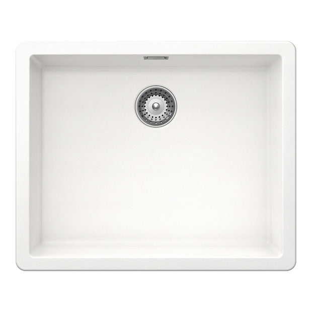 Chiuvetă bucătărie granit compozit Schock Greenwich N-100L Polaris 556x456 mm, montaj pe/sub blat, alb polar