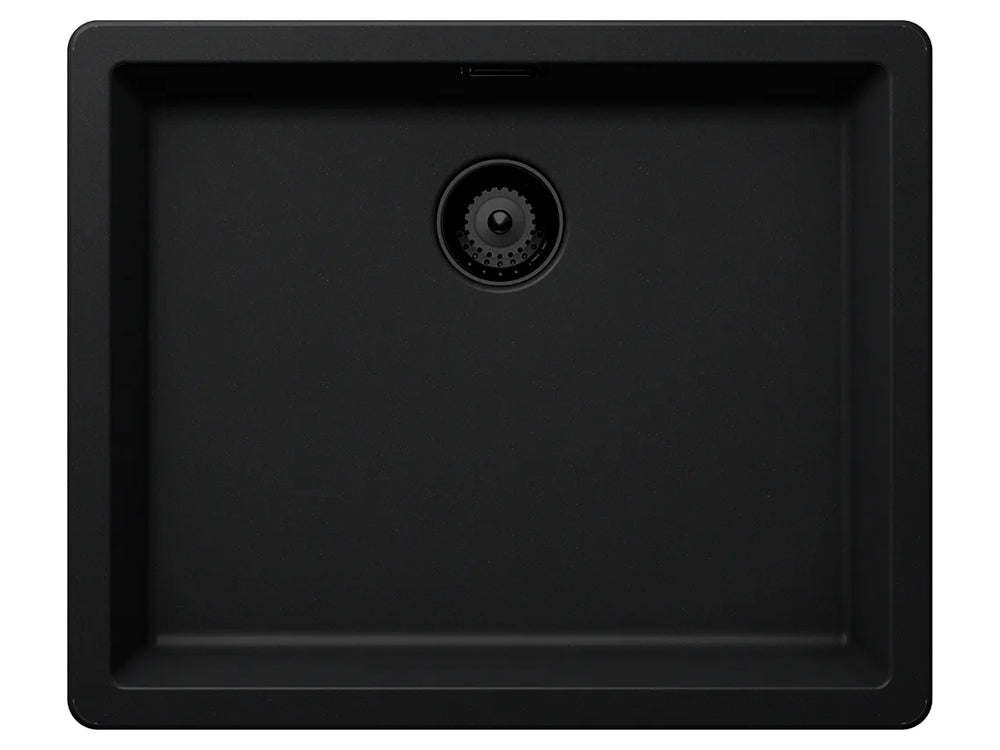Set chiuvetă bucătărie Schock Greenwich N-100L 556 x 456 mm Cristadur Puro, negru intens cu părți vizibile și baterie bucătărie Schock Kavus cu cap extractibil Puro