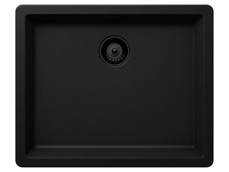 Set chiuvetă bucătărie Schock Greenwich N-100L 556 x 456 mm Cristadur Puro, negru intens cu părți vizibile și baterie bucătărie Schock Kavus cu cap extractibil Puro
