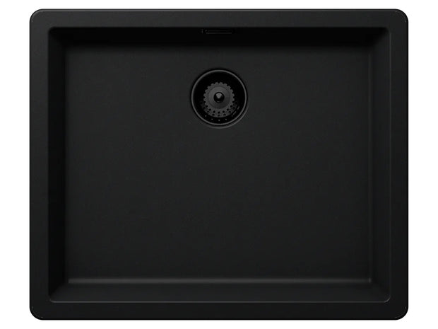 Set chiuvetă bucătărie Schock Greenwich N-100L 556 x 456 mm Cristadur Puro, negru intens cu părți vizibile și baterie bucătărie Schock Kavus cu cap extractibil Puro