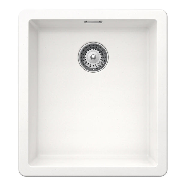 Chiuvetă bucătărie granit compozit Schock Greenwich N-100S Polaris 406x456 mm, montaj pe/sub blat, alb polar