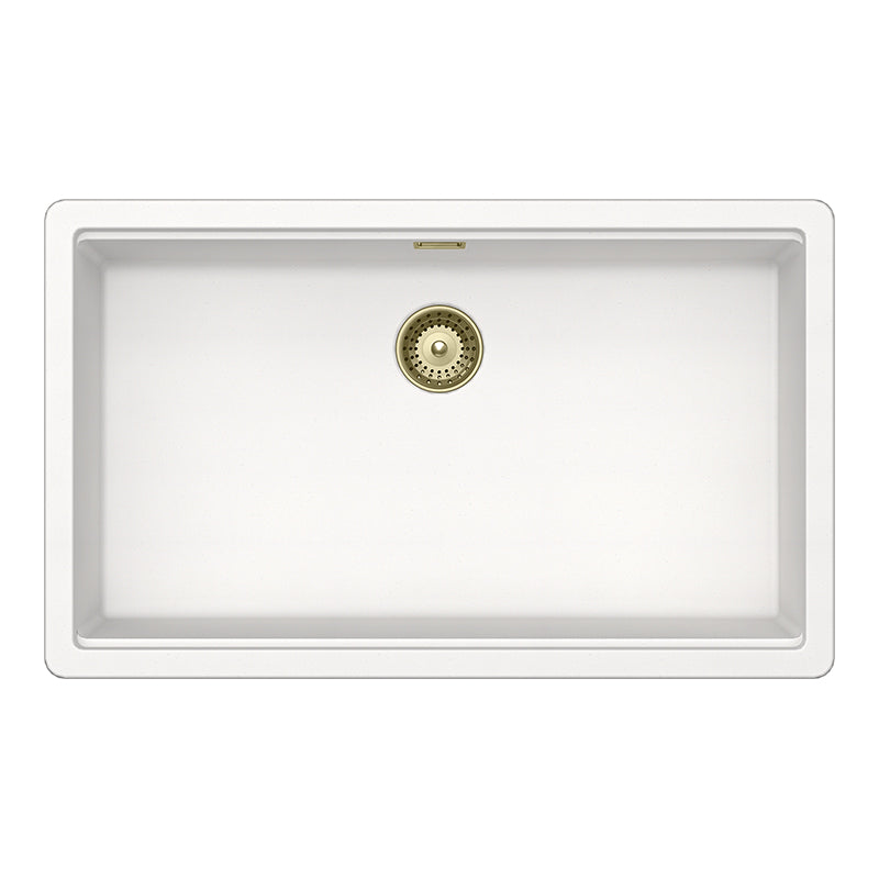 Set chiuvetă bucătărie Schock Greenwich N-100XL 750 x 456 mm Cristadur Polaris, alb polar cu părți vizibile și baterie bucătărie Schock Kavus cu cap extractibil White Gold