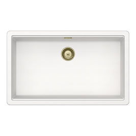 Set chiuvetă bucătărie Schock Greenwich N-100XL 750 x 456 mm Cristadur Polaris, alb polar cu părți vizibile și baterie bucătărie Schock Kavus cu cap extractibil White Gold