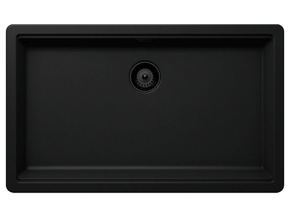 Set chiuvetă bucătărie Schock Greenwich N-100XL 750 x 456 mm Cristadur Puro, negru intens cu părți vizibile și baterie bucătărie Schock Kavus cu cap extractibil Puro
