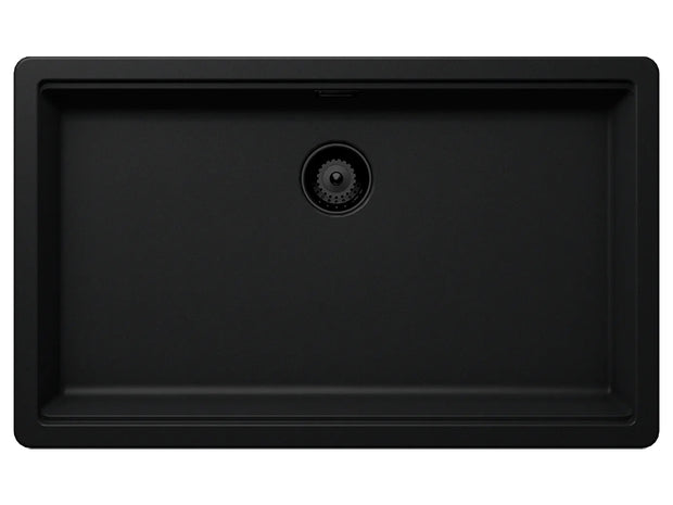 Set chiuvetă bucătărie Schock Greenwich N-100XL 750 x 456 mm Cristadur Puro, negru intens cu părți vizibile și baterie bucătărie Schock Kavus cu cap extractibil Puro