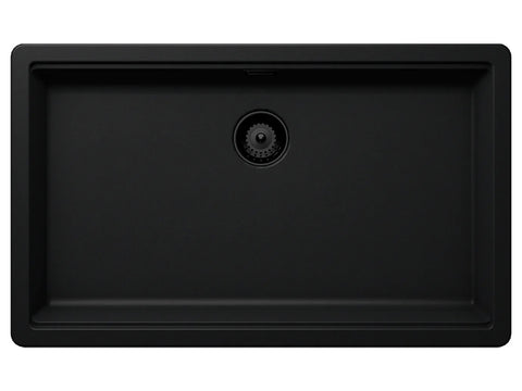 Set chiuvetă bucătărie Schock Greenwich N-100XL 750 x 456 mm Cristadur Puro, negru intens cu părți vizibile și baterie bucătărie Schock Kavus cu cap extractibil Puro