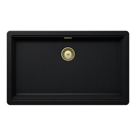 Set chiuvetă bucătărie Schock Greenwich N-100XL 750 x 456 mm Cristadur Puro, negru intens cu părți vizibile și baterie bucătărie Schock Kavus cu cap extractibil White Gold