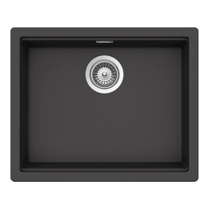 Chiuvetă bucătărie granit compozit Schock Kiruna N-100L Dusk 556x456 mm, montaj pe/sub blat, gri închis mat