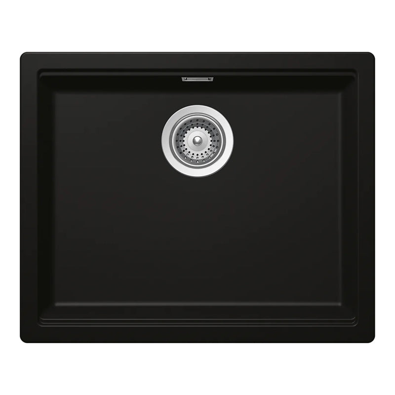 Chiuvetă bucătărie granit compozit Schock Kiruna N-100L Night 556x456 mm, montaj pe/sub blat, negru profund