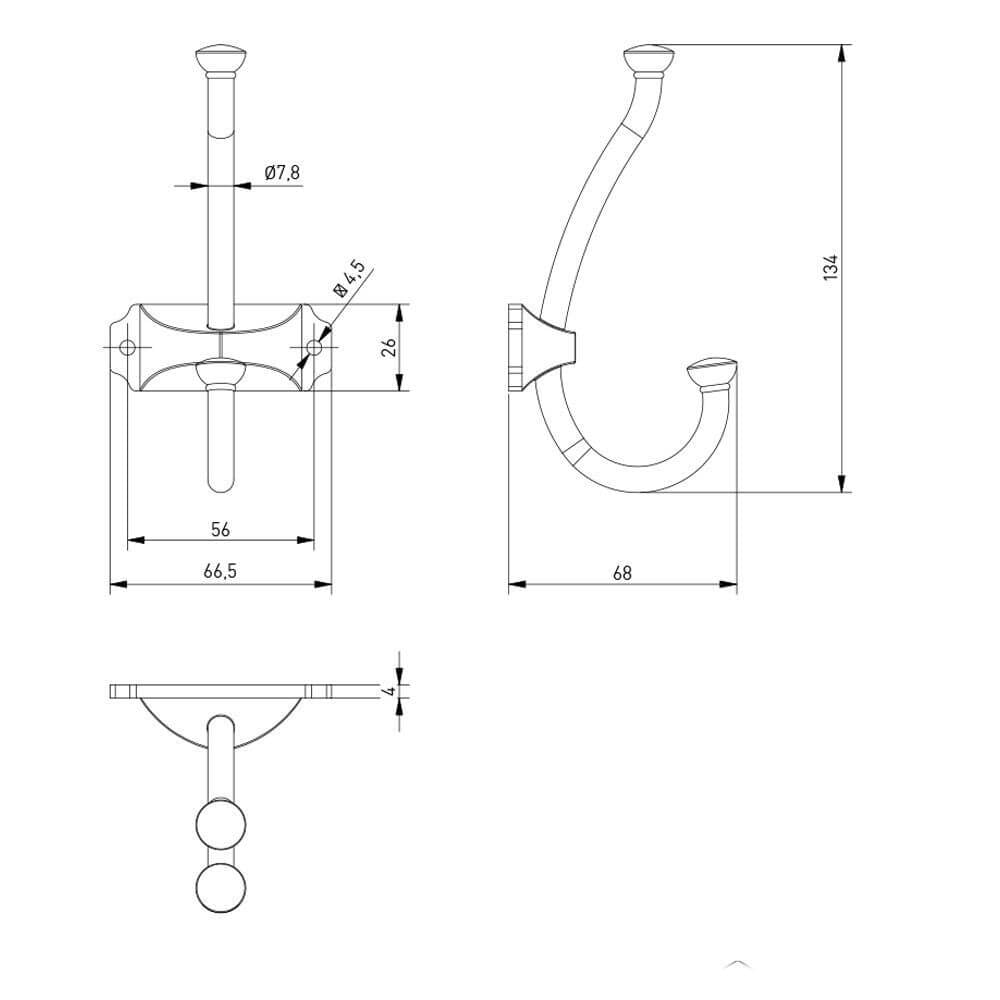 Agățătoare cuier CRAFT 134x66 mm, alamă antichizată