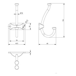 Agățătoare cuier CRAFT 134x66 mm, alamă antichizată