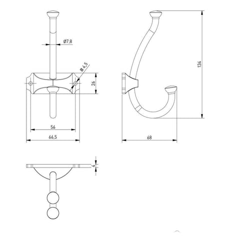 Agățătoare cuier CRAFT 134x66 mm, alamă antichizată