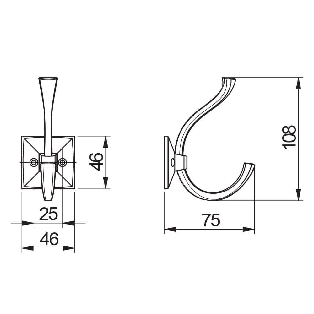 Agățătoare cuier MADRYT 108x46 mm, alamă antichizată