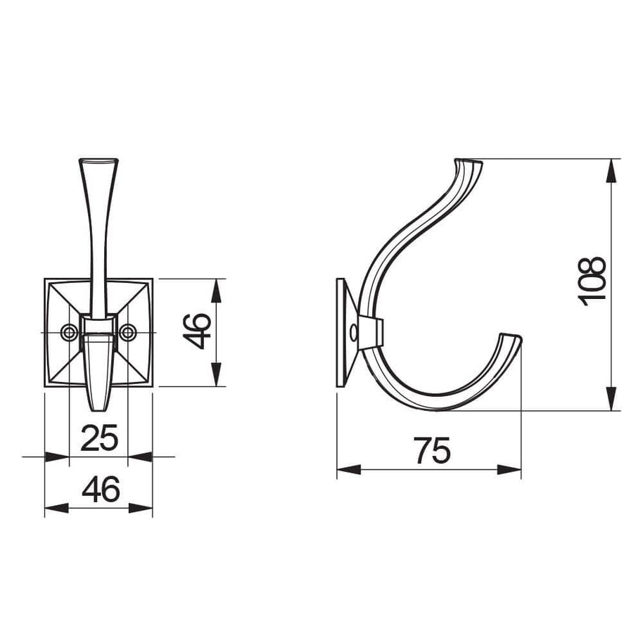Agățătoare cuier MADRYT 108x46 mm, alamă antichizată