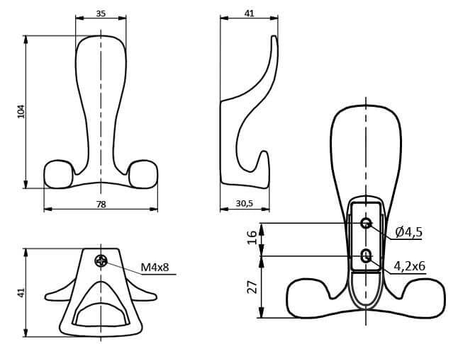 Agățătoare cuier TOLEDO Ao 78x104 mm, negru mat