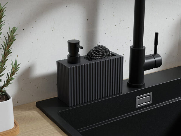 Dozator detergent vase cu spațiu pentru burete – dreptunghiular cu striații 375 ml