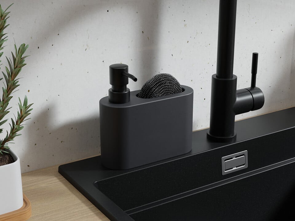 Dozator detergent vase cu spațiu pentru burete – oval 375 ml