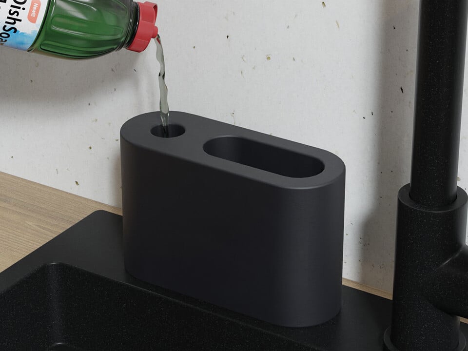 Dozator detergent vase cu spațiu pentru burete – oval 375 ml