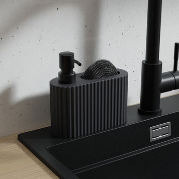 Dozator detergent vase cu spațiu pentru burete – oval cu striații 375 ml