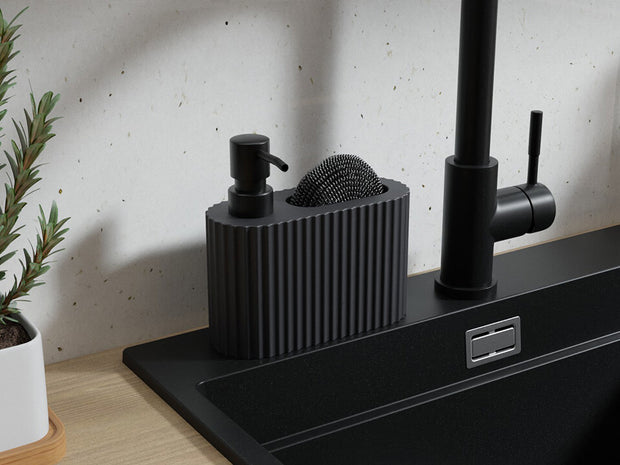 Dozator detergent vase cu spațiu pentru burete – oval cu striații 375 ml