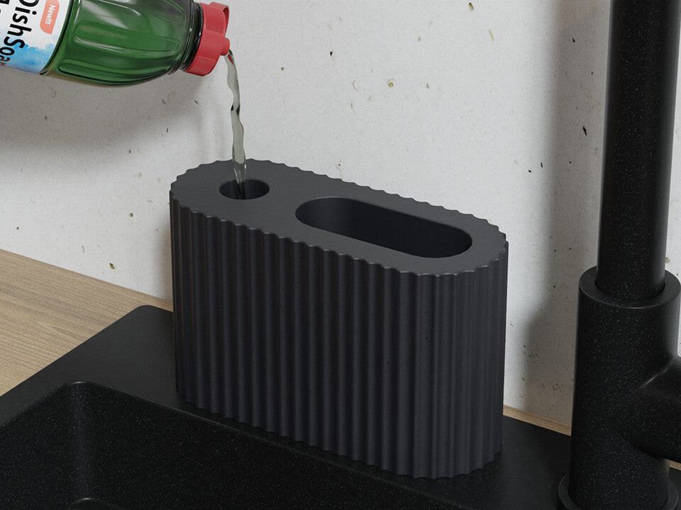 Dozator detergent vase cu spațiu pentru burete – oval cu striații 375 ml