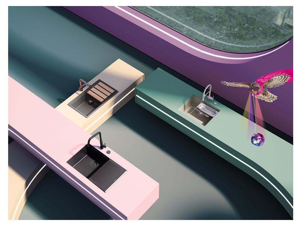 Chiuvetă bucătărie granit compozit Schock Kiruna N-100L Twilight 556x456 mm, montaj pe/sub blat, gri taupe