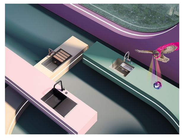 Chiuvetă bucătărie granit compozit Schock Kiruna N-100 Day 456x456 mm, montaj pe/sub blat, alb imaculat