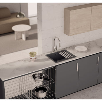 Chiuvetă bucătărie granit compozit Schock Kiruna N-100L Twilight 556x456 mm, montaj pe/sub blat, gri taupe