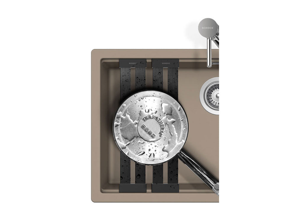 Chiuvetă bucătărie granit compozit Schock Kiruna N-100L Night 556x456 mm, montaj pe/sub blat, negru profund