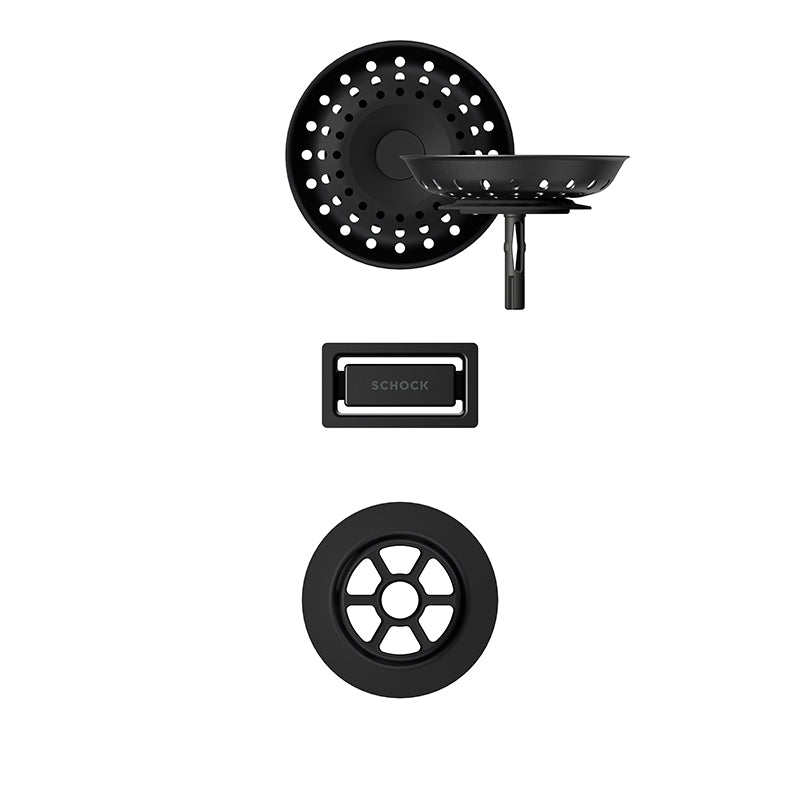 Set chiuvetă bucătărie Schock Greenwich N-100XL 750 x 456 mm Cristadur Puro, negru intens cu părți vizibile și baterie bucătărie Schock Kavus cu cap extractibil Puro