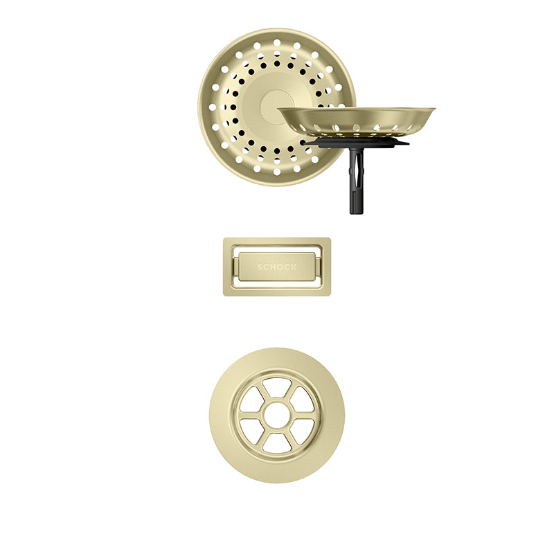 Set chiuvetă bucătărie Schock Greenwich N-100L 556 x 456 mm Cristadur Polaris, alb polar cu părți vizibile și baterie bucătărie Schock Kavus cu cap extractibil White Gold