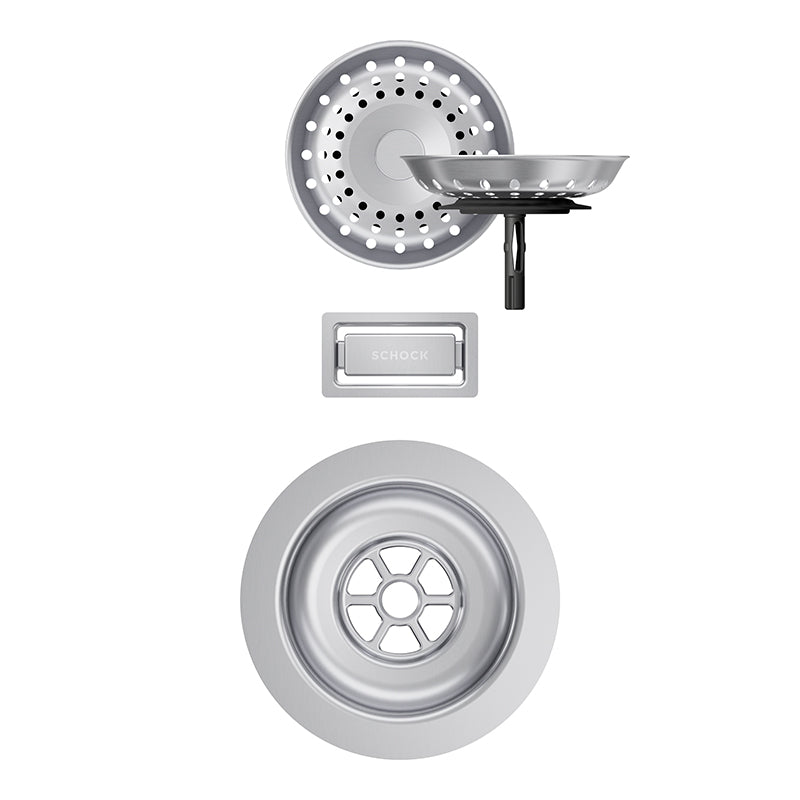 Părți vizibile Schock pentru chiuvetă cu kit de scurgere manual KIRN100-N100L-N100XL LAHN100L-N100XL SIGN100XL Inox Periat