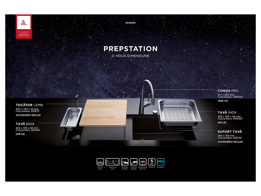 Tavă Schock inox GN 2/8 324 x 130 x 65 mm